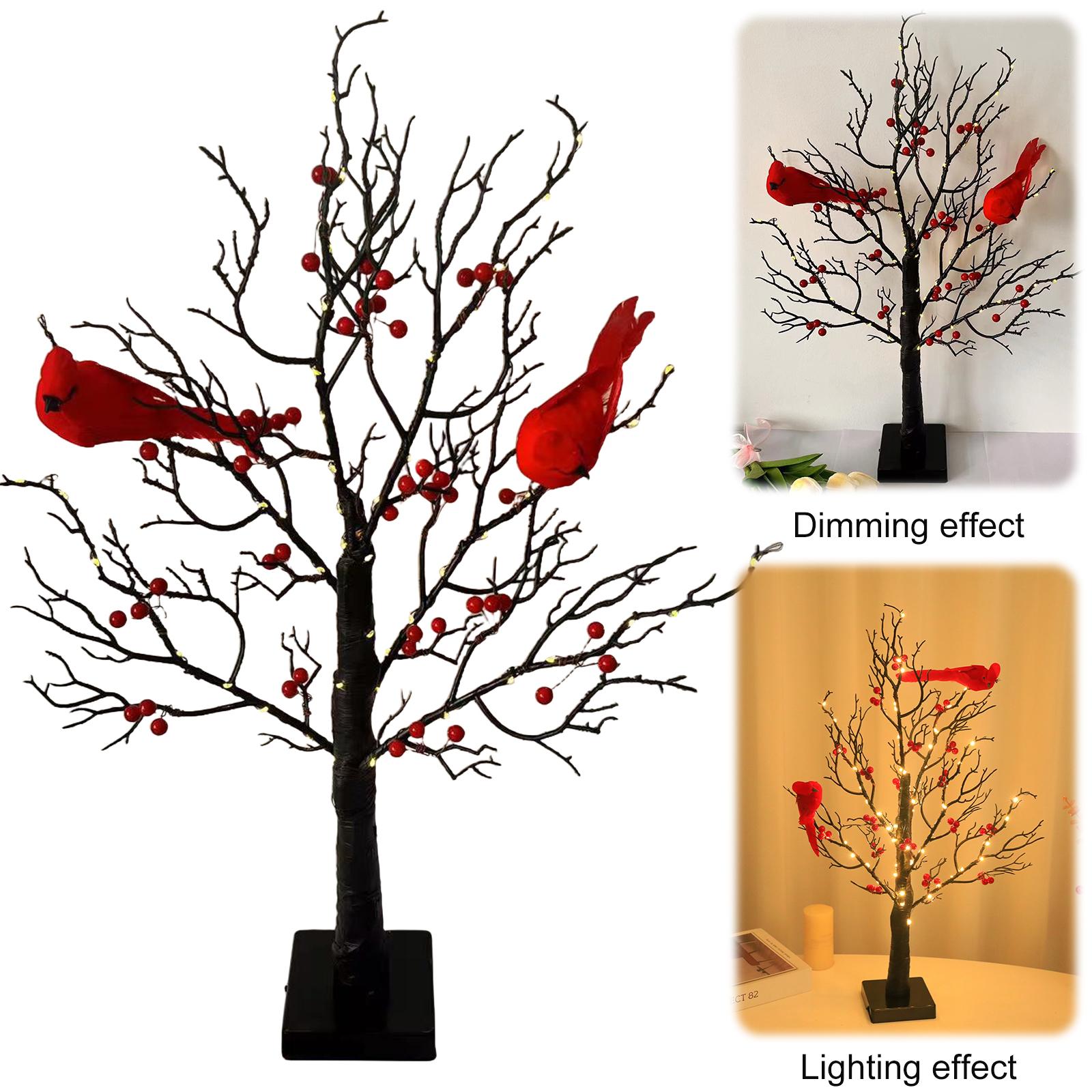 2Pcs Lighted Mini Birch Tree Red Bird Tree Light LED Cardinal Little Red Bird Table Decoration for Holiday Home Xmas Decor China Mainland