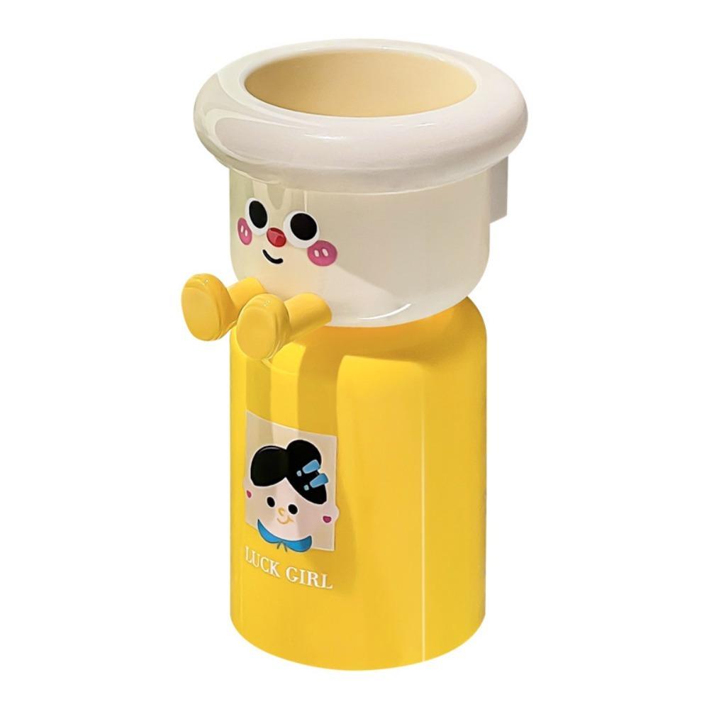 Cartoon Toothbrush Holder 1 Set Wall Mounted Non Perforated Bathroom Storage Rack Cup Storage Accessory