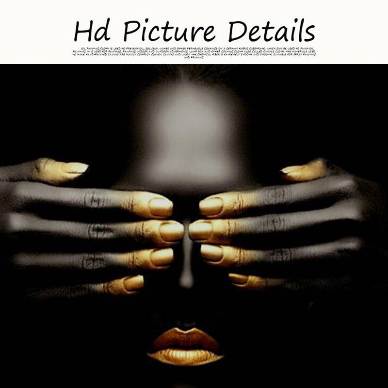 Black And Glod African Nude Woman Oil Painting On Canvas Posters and Prints Scandinavian Wall Art Picture for Living Room