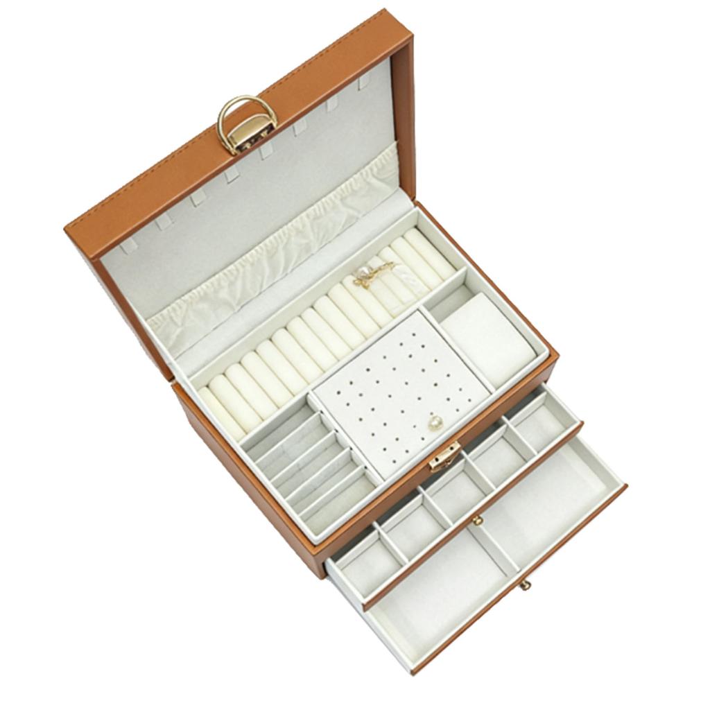 Jewelry Box Large Capacity 3 Layers Multifunctional Ring Necklace Earring Storage Box with Lock for Home