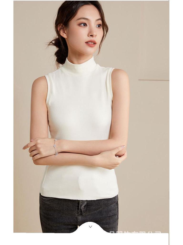 Women's Thermal Velvet Cationic Vest - Slimming Sleeveless, Half-High Collar for Autumn/Winter