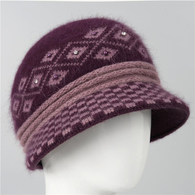 Mom Hat Women'S Season Warm Thickened Knitted Wool Hat Cold Grandma Old Lady Basin Hat