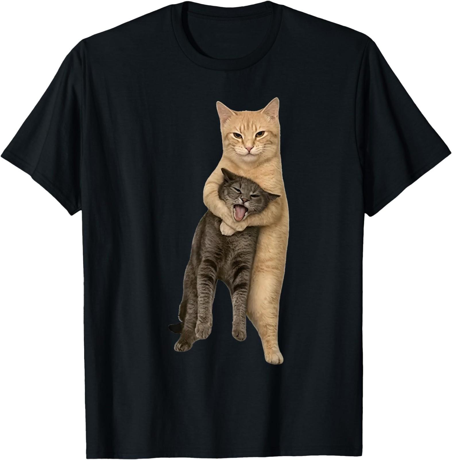 Orange Cat Tight Embrace Funny Choking Cat Meme T-Shirt XXL
