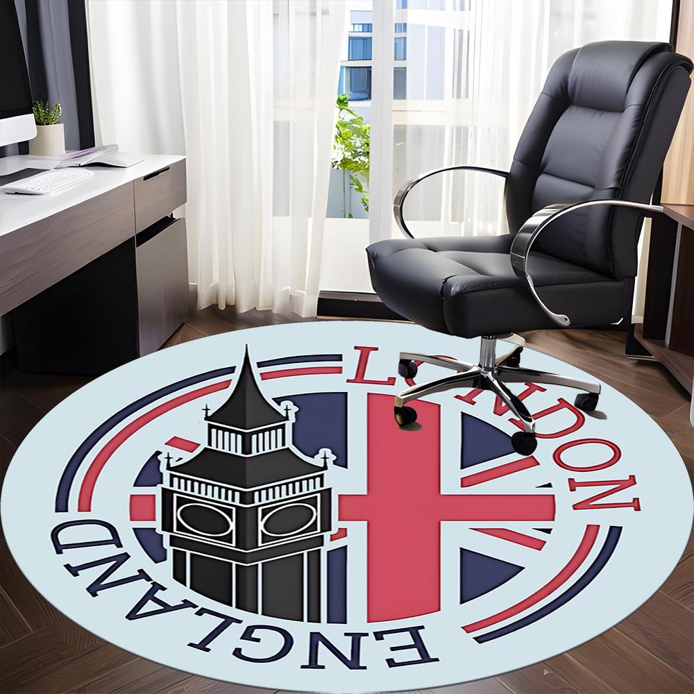 1pc London England Office Round Area Rug, Indoor Mat Suitable ForOffice, Under Office Chairs Bedroom Living Room Home Decor, Room Deco,  N51