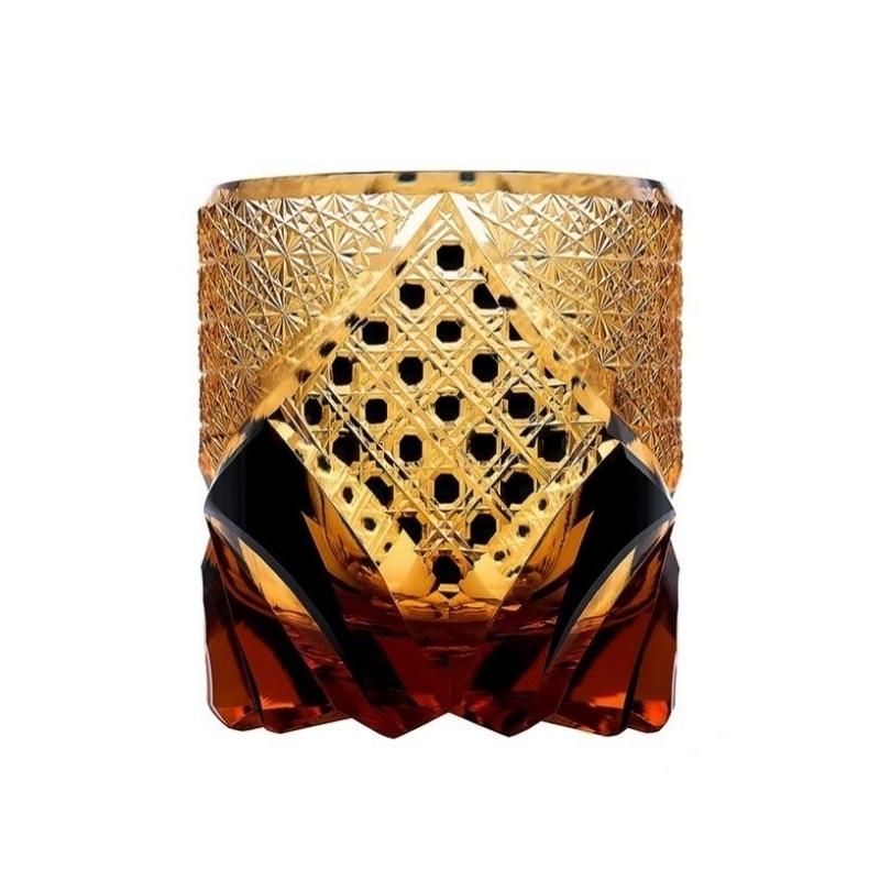

Japanese Black Warrior Crystal Glass Armor Edo Kiriko Whiskey Wine Glasses Hand Engraved Amber Whisky Cup Brandy Rock Snifter 220ml