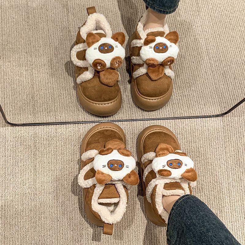 2025 autumn and winter new indoor furniture Velcro warm outer wear cotton shoes cartoon cute kitten cotton slippers women