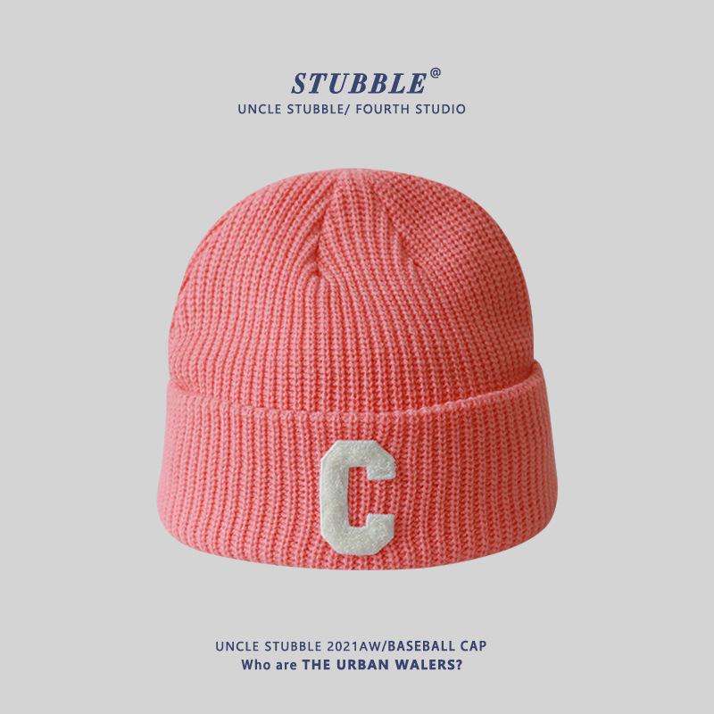 Autumn and Winter New Style C-label Knitted Hat Korean Version Colorful Couple Warm Woolen Hat Japanese Girl Face Small Cold Hat