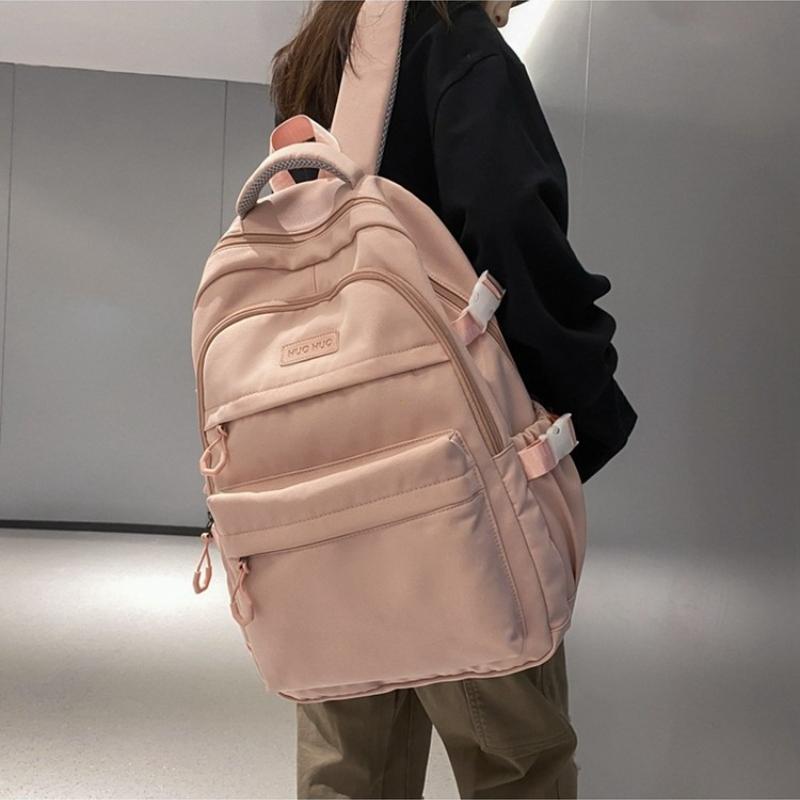 Large Capacity Solid Color Backpack for High School Students, Simple Black Travel Backpack for Middle School Students