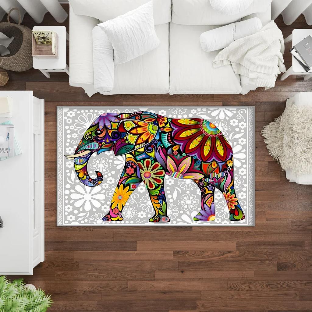 Böhmischer Stil Elefantenmuster Teppich für Zuhause Wohnzimmer Retro Teppiche Schlafzimmer Schwammmatte für Badezimmerboden Teppich Fußmatte