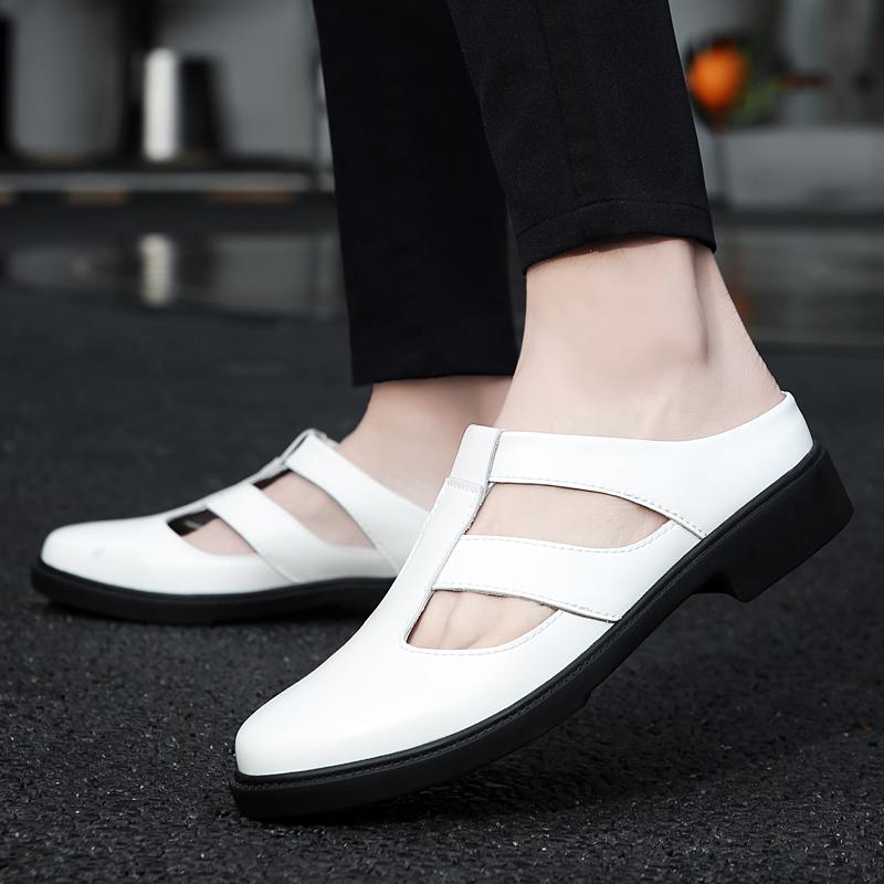 Fashion Luxury Handmade Men's Slippers Mens Slip on Walking Shoes Flats Genuine Leather Male Half Shoes Casual Designer Mules Shoes