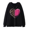 Cross-border new product spot skull wings hooded zipper sweater women's fleece thickened loose sports cardigan sweater women's