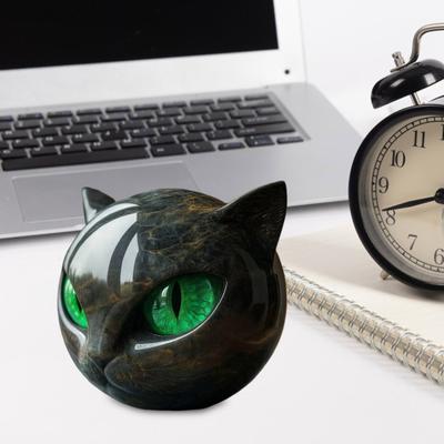 Yousheng Pierre Chat Noir Sculpture Tête de Chat Texture Marbre Pierres de Guérison Statue Chat Noir Cadeau Souvenir pour Amateurs de Chats Femmes Hommes