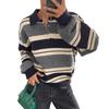 2026 Autumn/Winter Women's Color Block Striped Knit Sweater - Casual, Loose Fit with Lapel