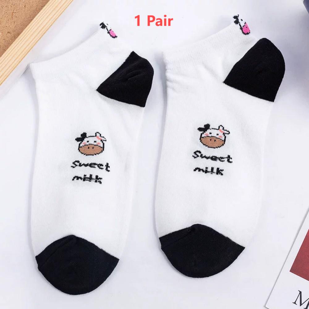 

1/5 пара женских носков милые носки с принтом коровы короткие носки креативные носки с принтом носки до щиколотки One Size