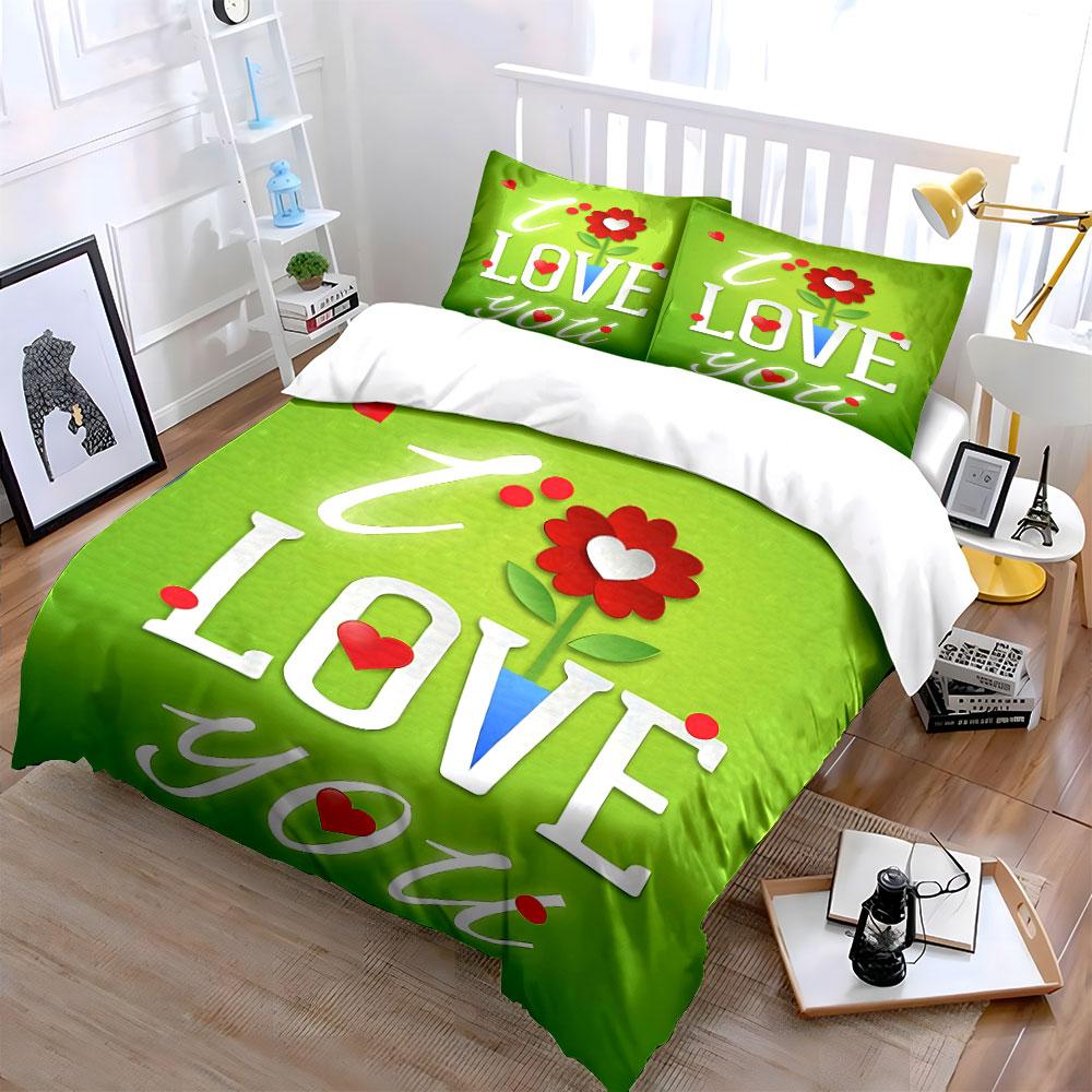 "I Love You Green Bedding Set" Bedding Duvet Cover Set Duvet Cover Pillowcases (1 * Duvet Cover 2 * Pillowcases, without duvet insert)