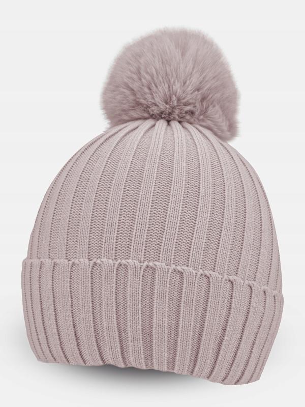 Czapka zimowa gruby prążek pompon różowa noviti 52/56 v020b