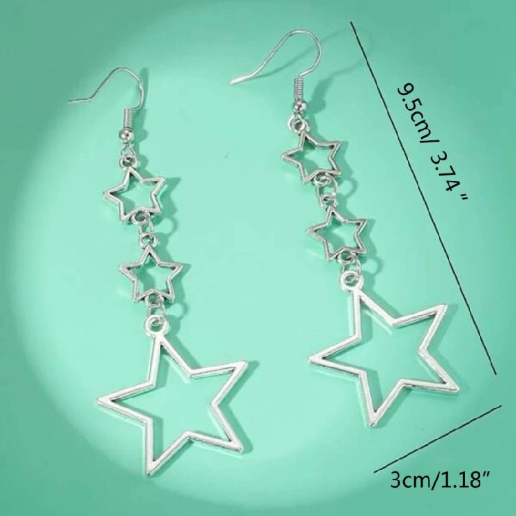 Long Star Fringe Dangle Earrings Party Sparkle Star Jewelry for Women Teen Girl