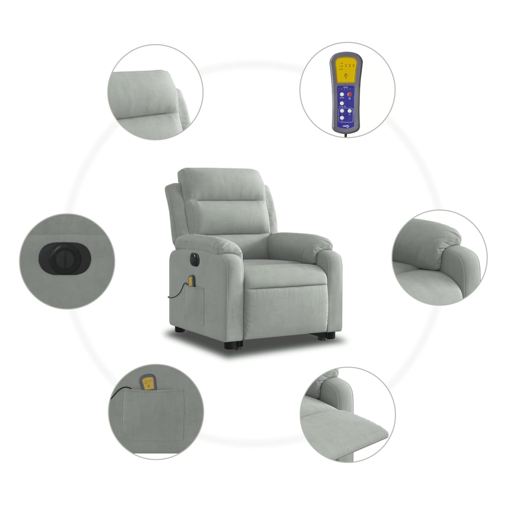Vidaxl Podnoszony Fotel Masujący, Elektryczny, Rozkładany, Jasnoszary