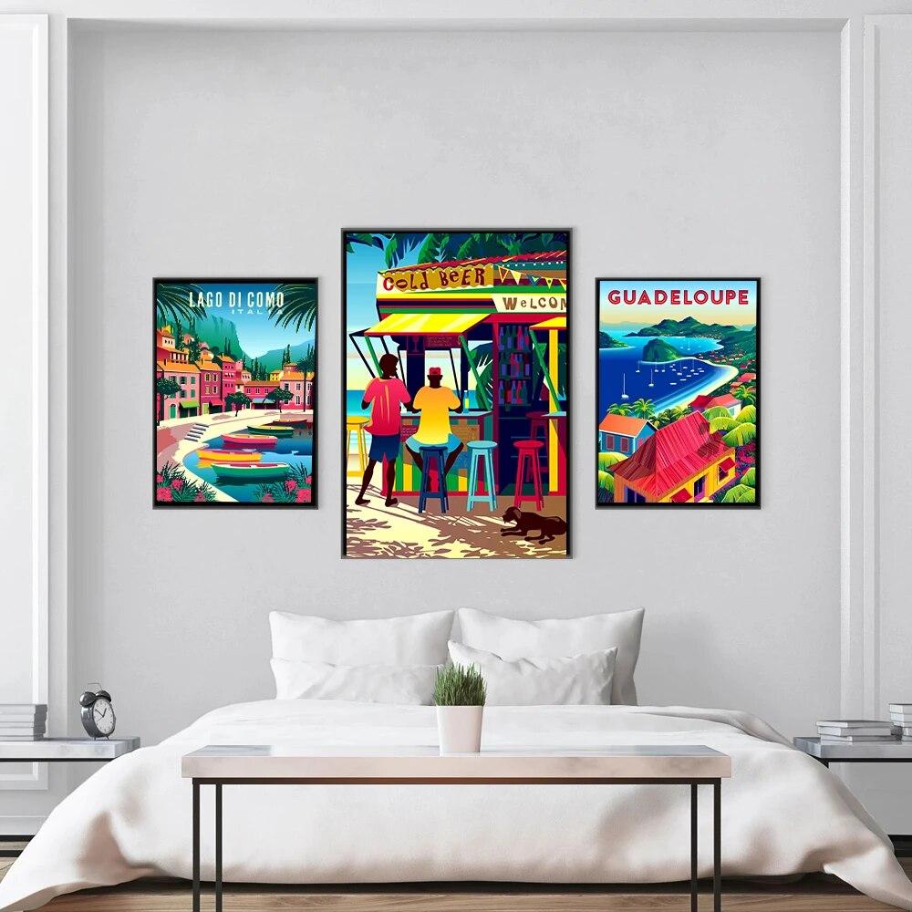 Italy Africa Morocco Travel Vintage Home Decor Landscape Traditional Beach Poster Retro Vintage Wall Art Picture For Living Room No Frame