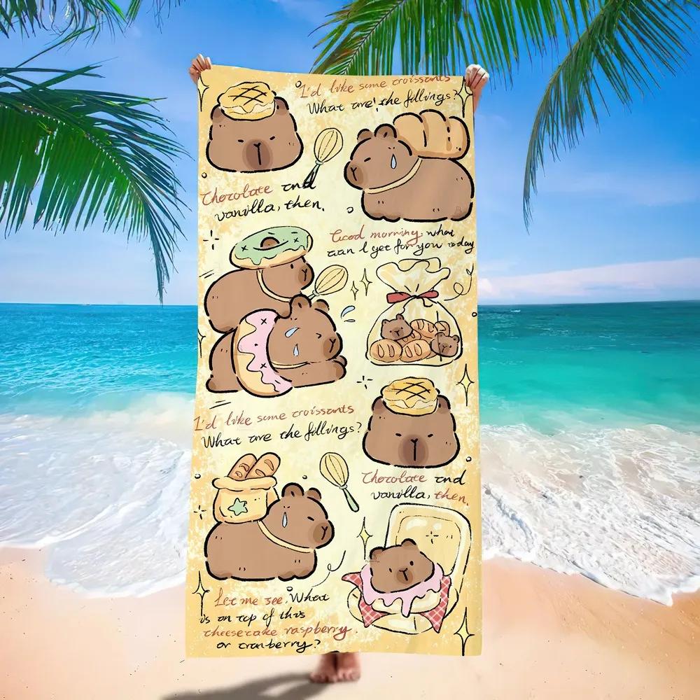 Capybara Microfiber Beach Towel Flower Bath Towel 100x200cm Quick Drying Sand Free Proof Pool Towels Lounge Cover for Women