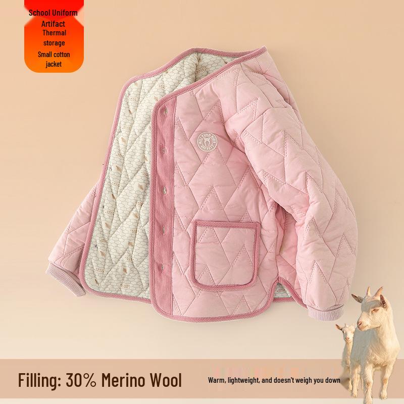 Dětská vlněná školní uniforma zimní bunda: Hřejivá, silná bavlnou vycpaná vnitřní vrstva pro základní školačky