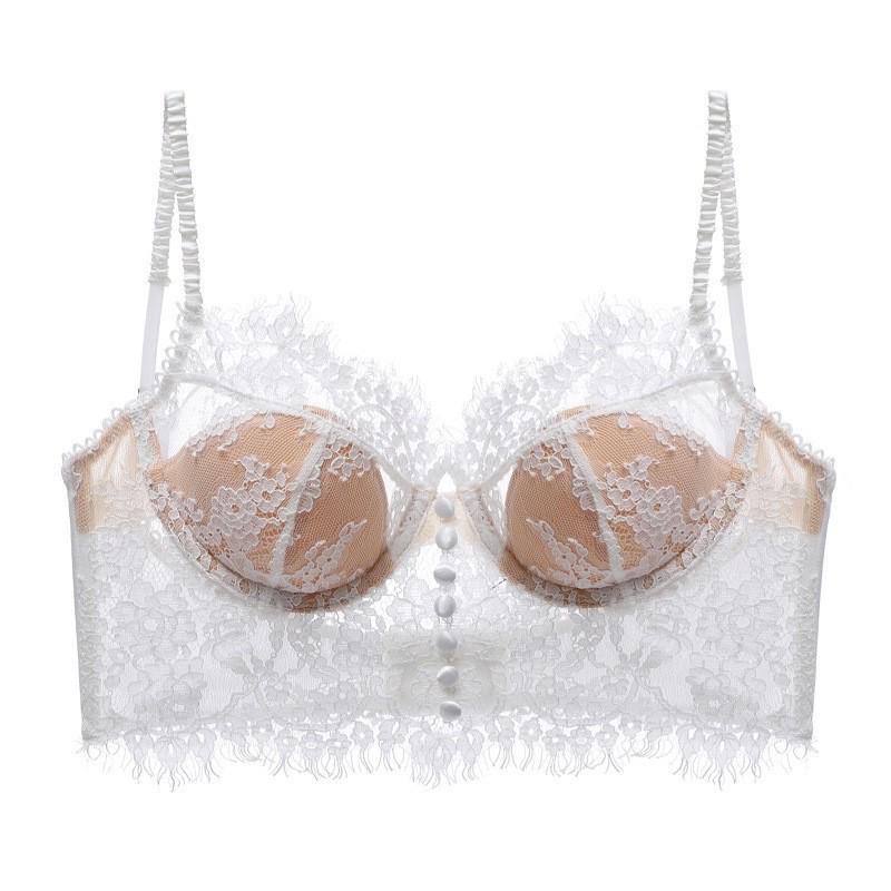 French Eyelash Lace U-Shaped Backless Bra - Anti-Sagging, Cotton Lingerie for Large Breasts
