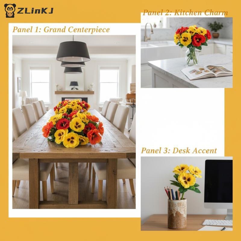 Artificial Pansy Flowers Silk Rose Bouquet Realistic DIY Simulated Floral Arrangement Wedding Home Party Table Centerpiece