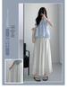 Pleated A-Line Cotton Linen High Waist Wide Leg Culottes Skirt Pants