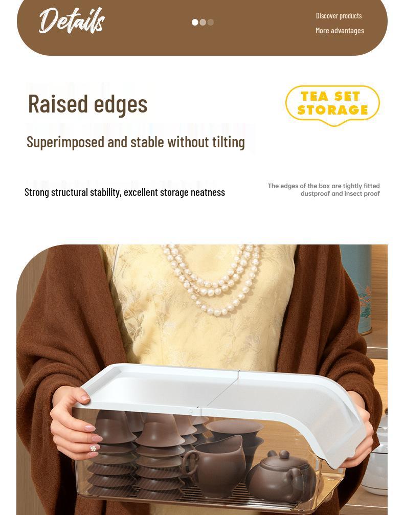 White Transparent Tea Set Storage Box with Lid - Dustproof, Moisture-Proof Kitchen Countertop Organizer