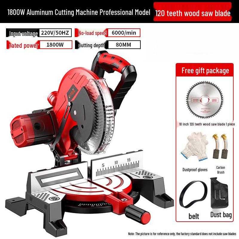 10-Inch High Precision Aluminum Alloy Miter Saw for Multifunctional Wood & Metal Cutting, 45 Degree Configuration.