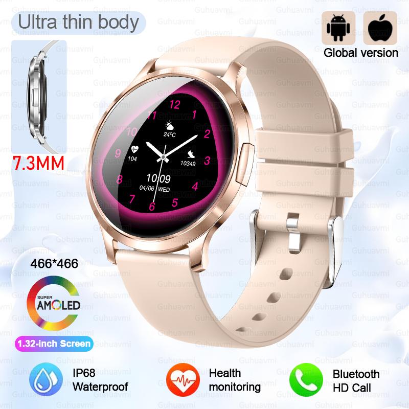 

Ladies Bluetooth Call Smart Watch Customized Dial Female Period Heart Rate Oximetry Monitor AMOLED HD Screen Smartwatch Men Original box золотой