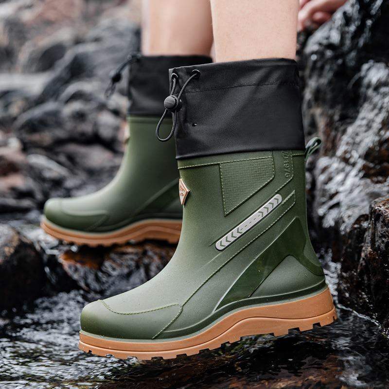 Winter velvet rain shoes men's medium tube thick-soled non-slip men's wear-resistant water shoes outdoor waterproof and warm rain boots