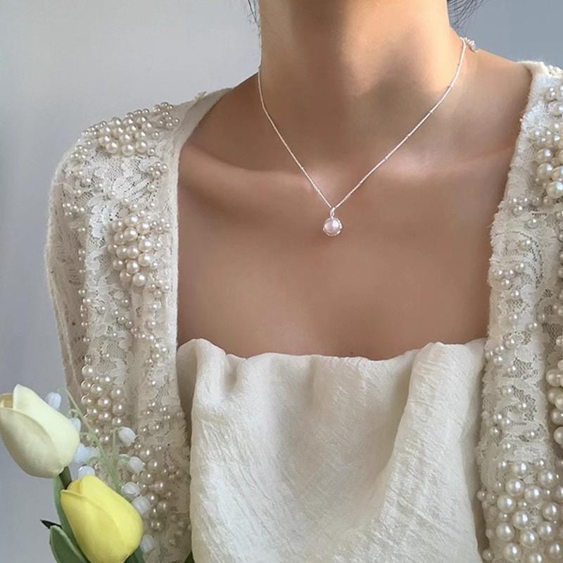 Wind Pearl Shell Summer Necklace Women'S Bow Does Not Fade Design Sense Collarbone Chain Jewelry