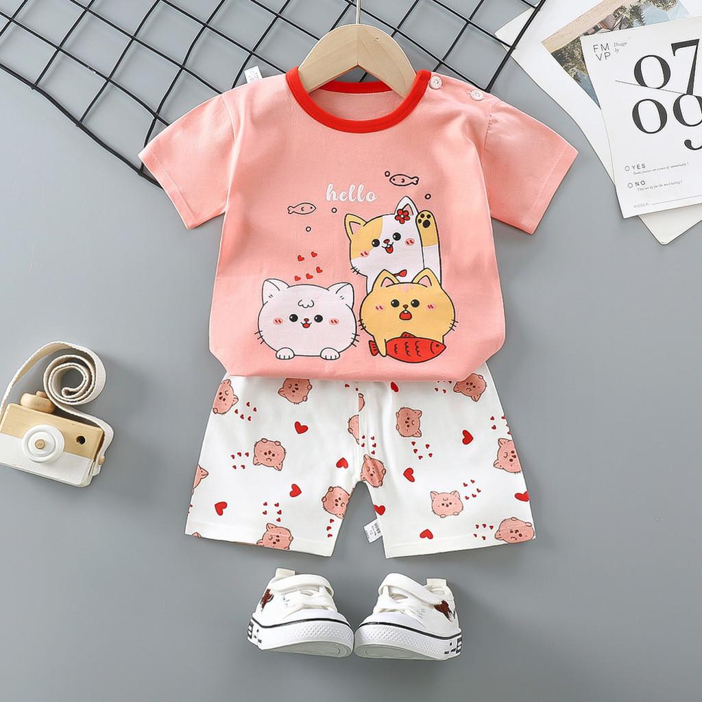 Childrens Summer Cotton T Shirt Shorts Set With Cartoon Prints For Toddler Boys And Girls