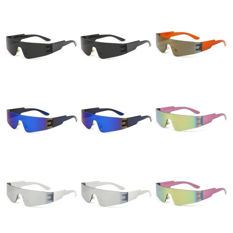 9PCS Y2K Future Warrior Rimless Sunglasses One Piece Lens Wrap Around Cyber Punk Futuristic Men Women Hip Hop Party Sun Glasses