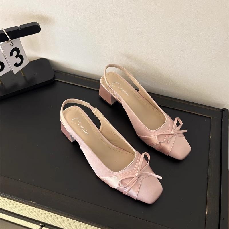 2025 Summer New Woman Bow Design Square Heel Shoes Trend Casual Shoes Non-slip Outdoor Square-toed Woman Shoes