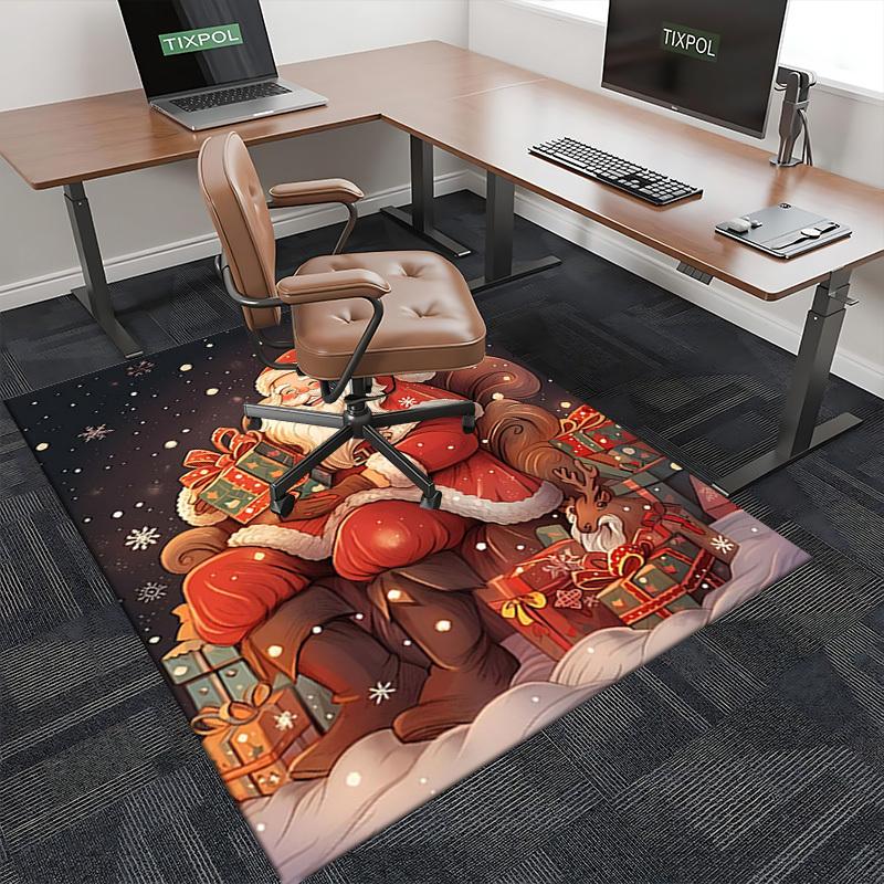 Christmas Santa Claus Chair Mat - Anime Cartoon Design, Non-Slip Carpet for Office, Home Decor, Living Room, Bedroom, Game Room & Dormitory.R050