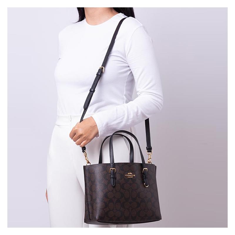 Coach Handbag Mollie Zipper Closure Coated Canvas and Leather Tote Bag Tote Bag Shopping Bag Portable Crossbody Shoulder Bag 25 Women's Dark Brown