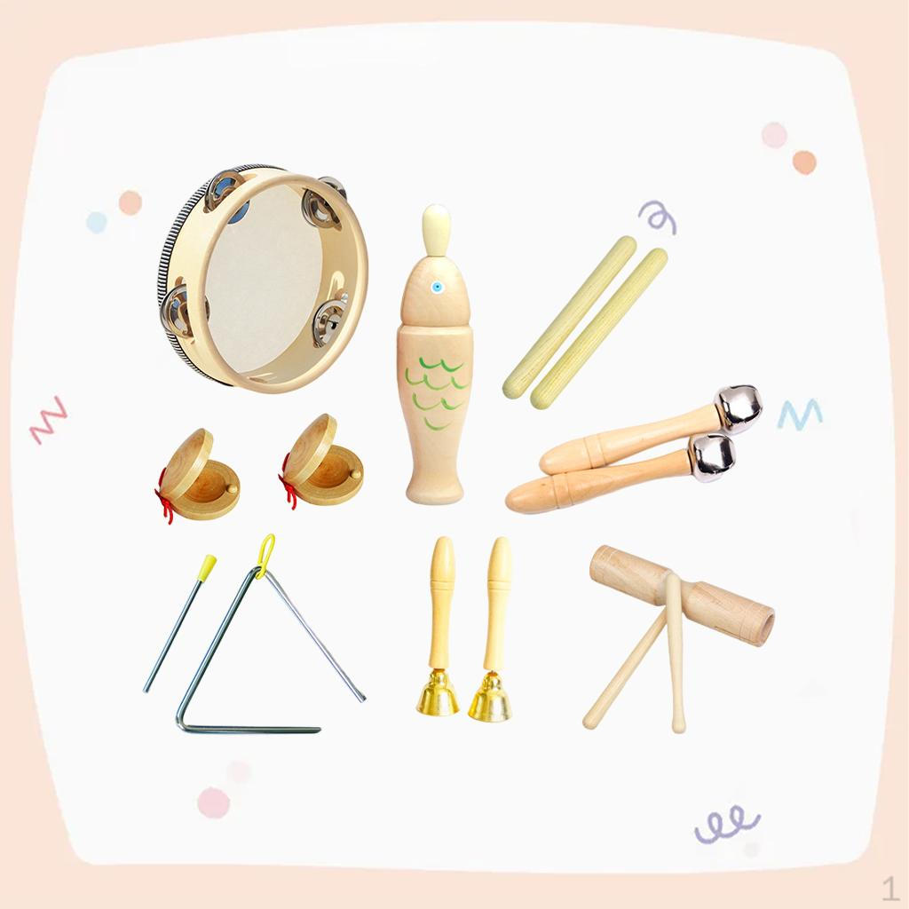 5 Pieces Musical Instruments Set Educational Toy Wooden Percussion Creative Natural Wood