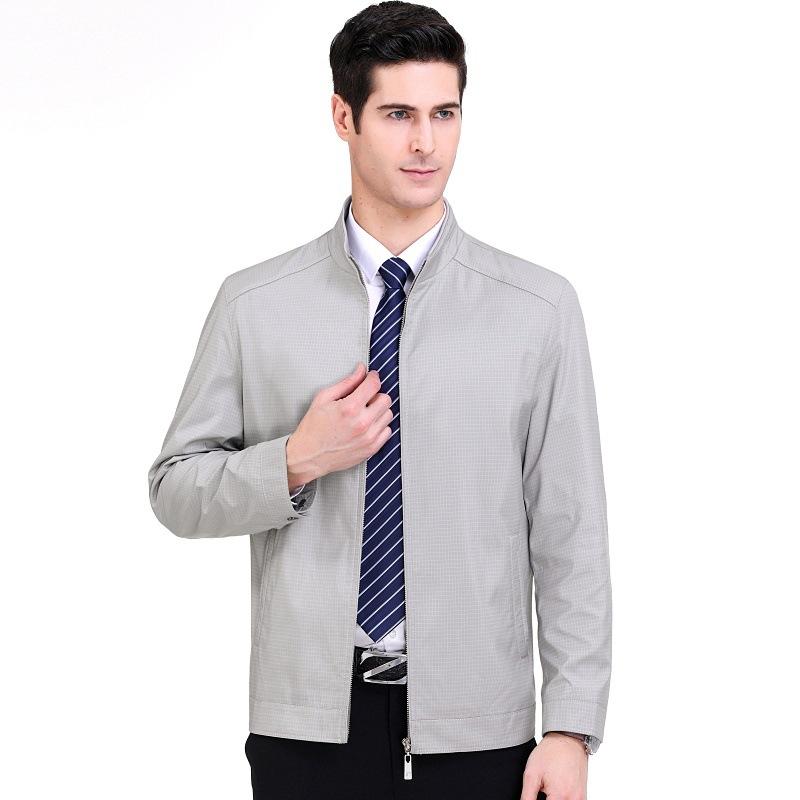 Middle-aged Men's Thin Jacket Spring and Autumn New Stand-up Collar Mulberry Silk Men's Tops Business Casual Dad Jacket