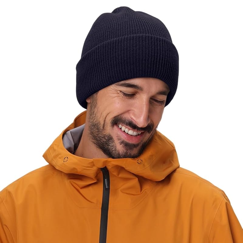 

[Connectyle] men s knit hat border knit cap Thick watch cap knit beanie snowboarding hat navy blue