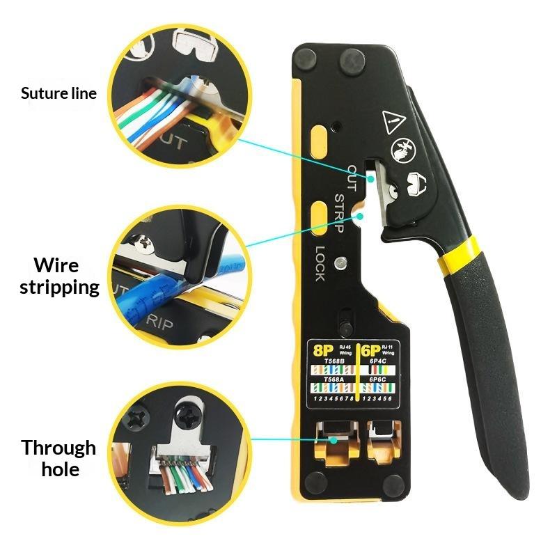 Síťová krimpovací kleště RJ45 3 v 1 Nerezová krimpovací, střižná a odizolovací kleště pro Ethernet kabel CAT8/7/6A/6/5E STP/UTP pro venkovní instalaci sítě