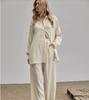 Dames Herfst 2022 Effen Kleur Casual Pak: Shirt met lange mouwen & Broek met elastische taille
