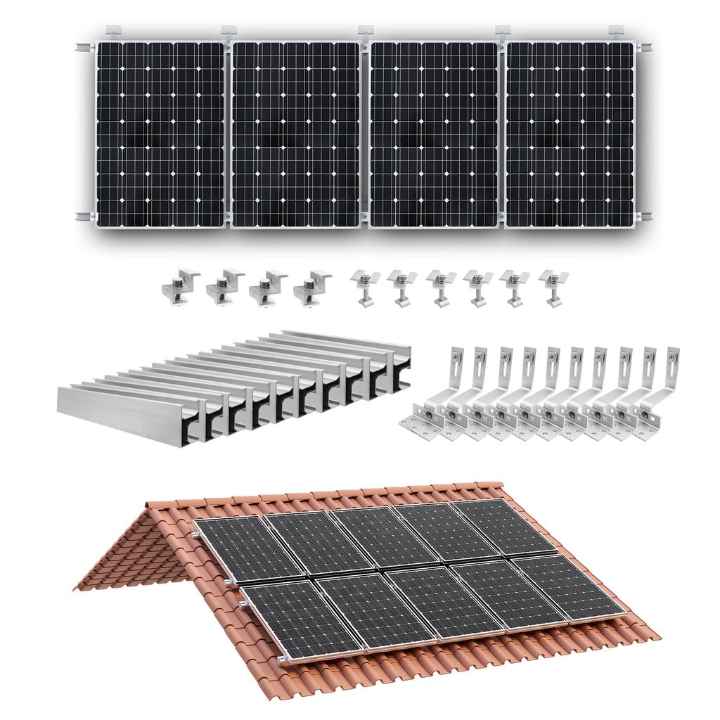 CP-SETUNO Solar Panel Mounting Set, Photovoltaic Mounting Rail for 1/2/4 Solar Panel, 300 Mm Aluminum Mounting Rail, for 30/35 M