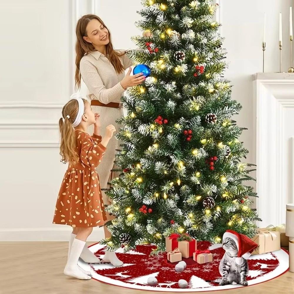 Flannel Xmas Tree Skirt Collar Santa Claus Snowflakes Xmas Decorative Tree Mat