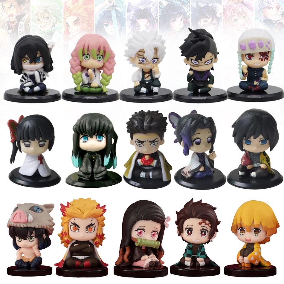 5 Style/Set Q Version Demon Slayer Sitting Ghost Doll Tanjiro Nidouzi Inosuke Zenizu Figure Action Figure Movie Model Toys Doll