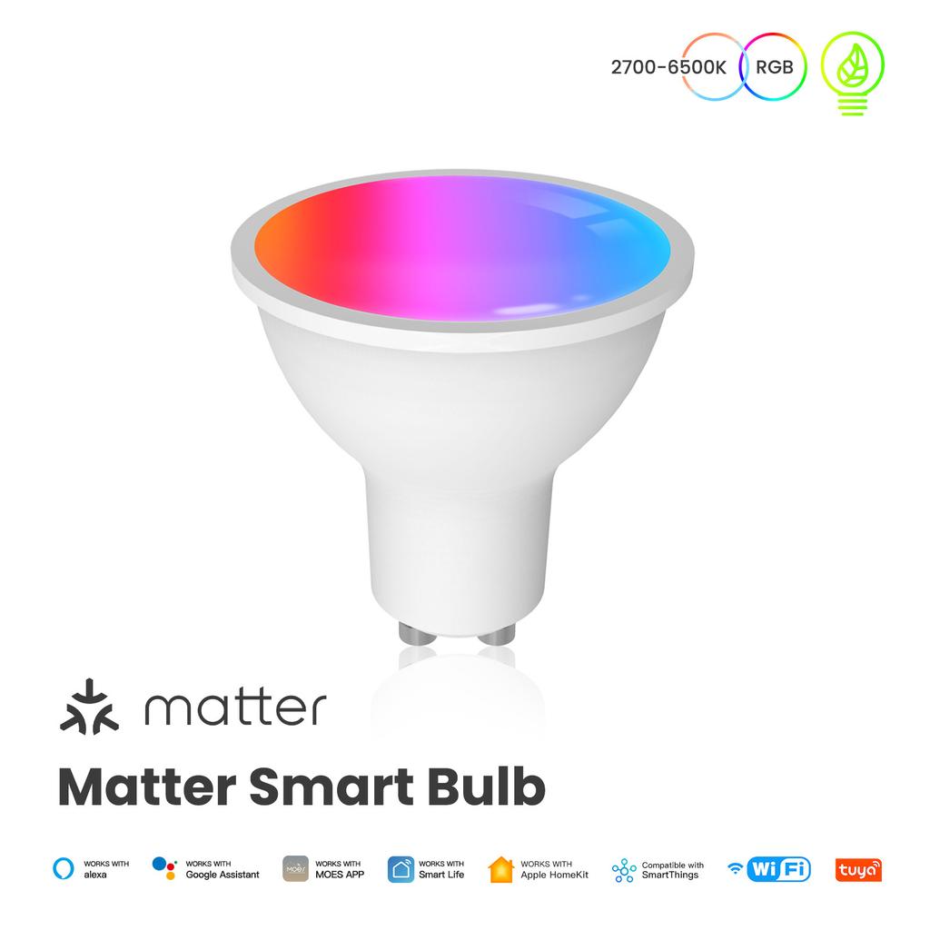 MOES Matter Smart GU10 LED Light Bulbs Color Changing WiFi Smart Bulbs, 2700K-6500K Dimmable Smart Life Remote Control