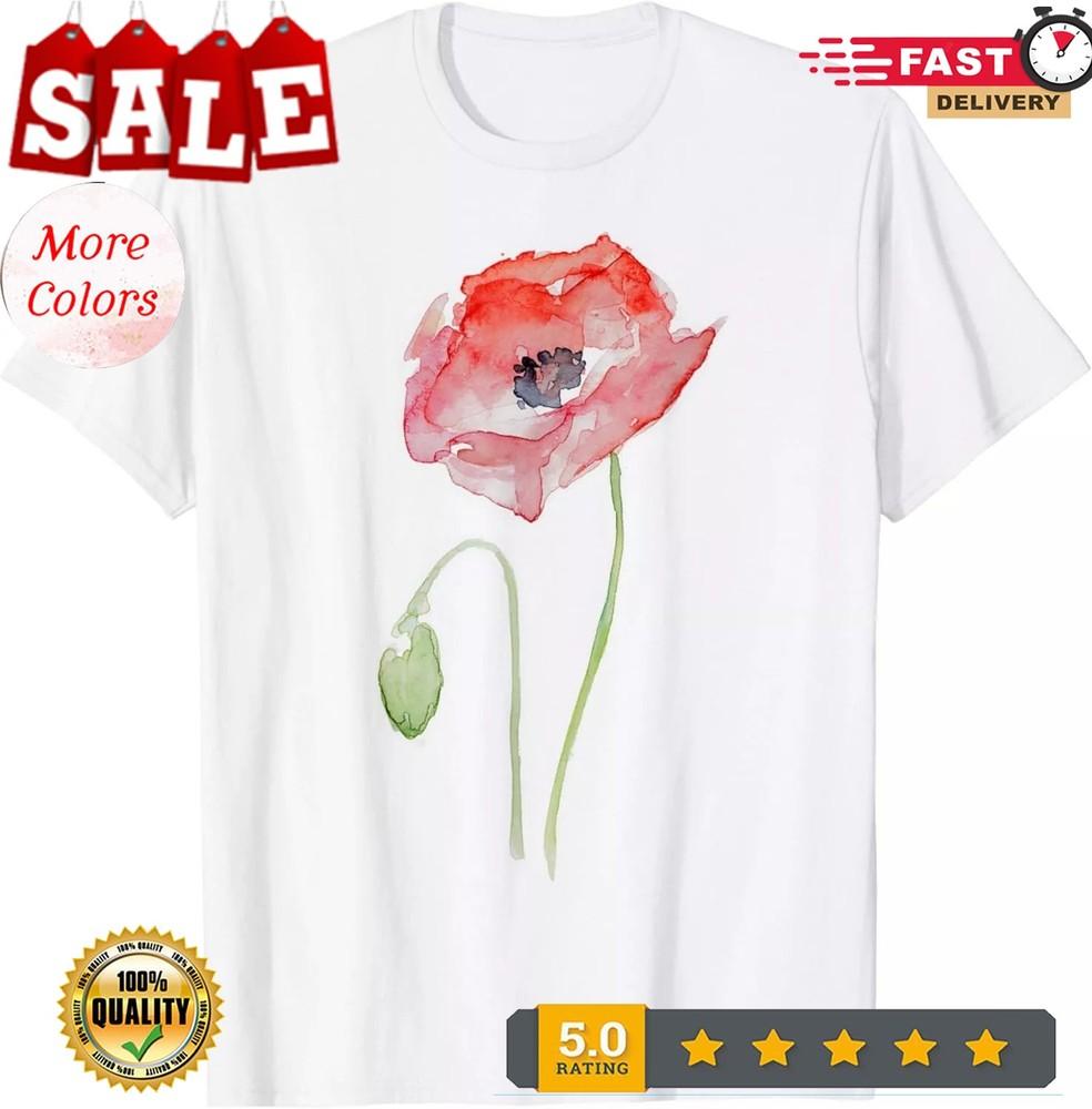 2025/Red Poppy Watercolor Floral Gift Unisex T-Shirt Unisex T-Shirt L