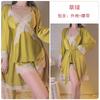 Women's Satin Lace Deep V Padded Cami Top Shorts with Robe Lounge Set