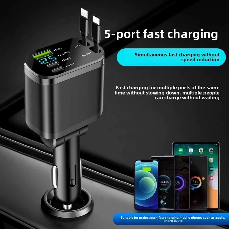 Cargador de coche retráctil carga rápida 120W adaptador universal para dispositivos móviles